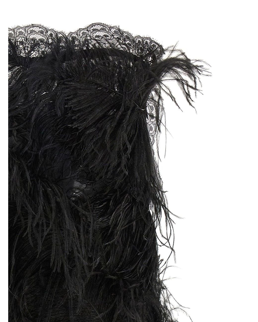 The Attico Black Ostrich Feather And Lace Dress