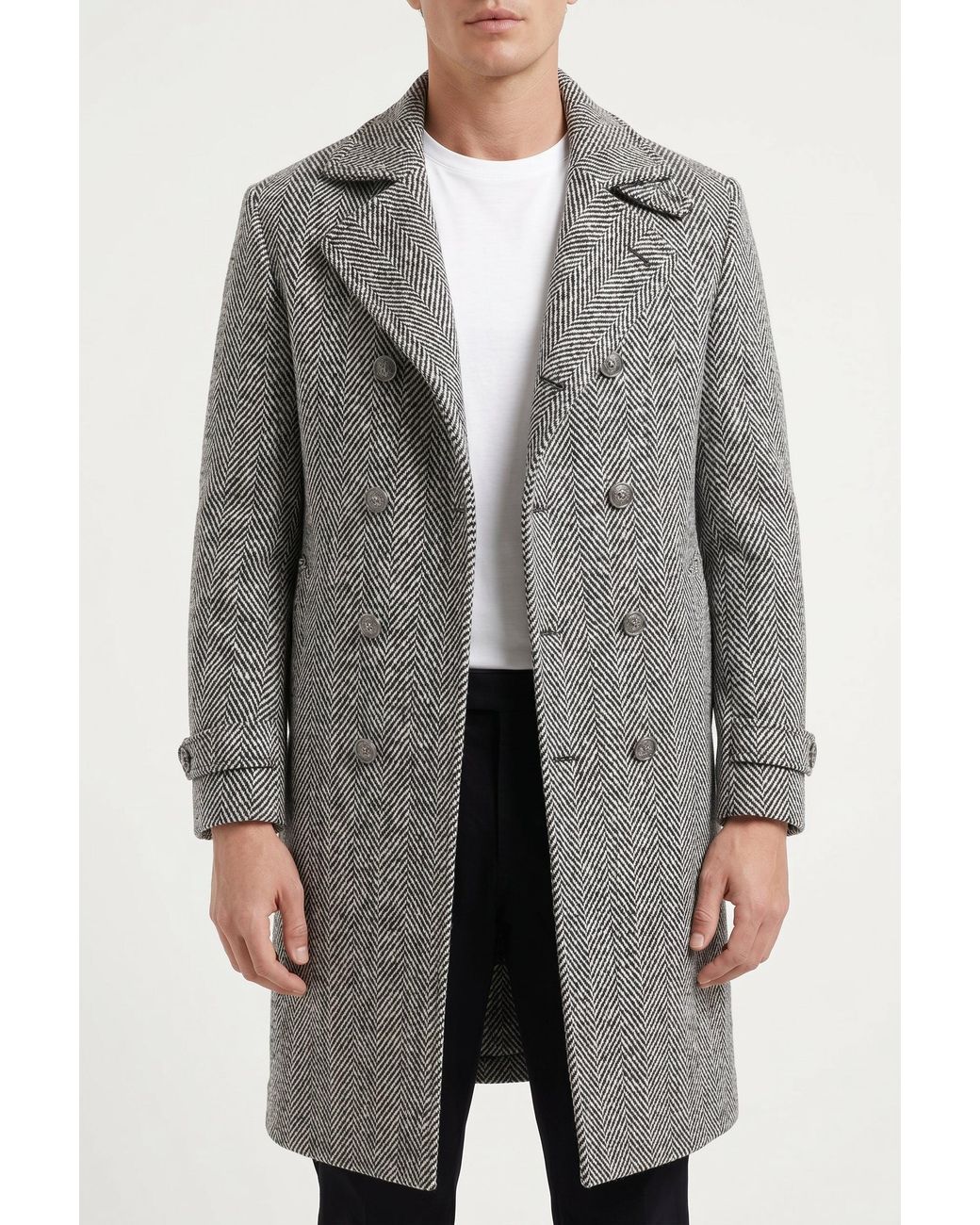 Brunello Cucinelli Gray Wool Herringbone Coat for men