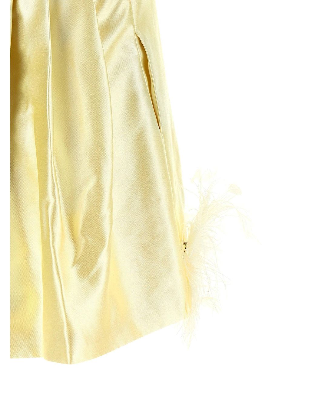 Self-Portrait Yellow Feather-Trimmed Structured Silk Dress