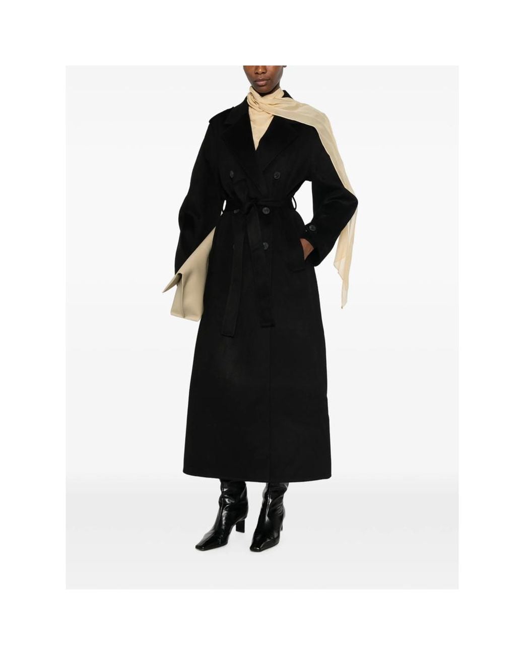 The Dynamis Studio Black Double-Breasted Belted Coat