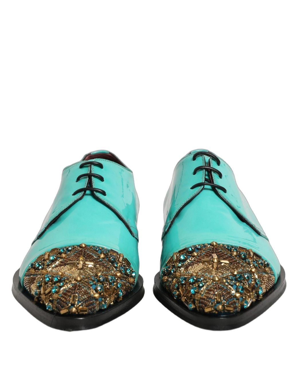 Dolce & Gabbana Blue Aqua Embellished Derby Dress Formal Shoes Leather for men