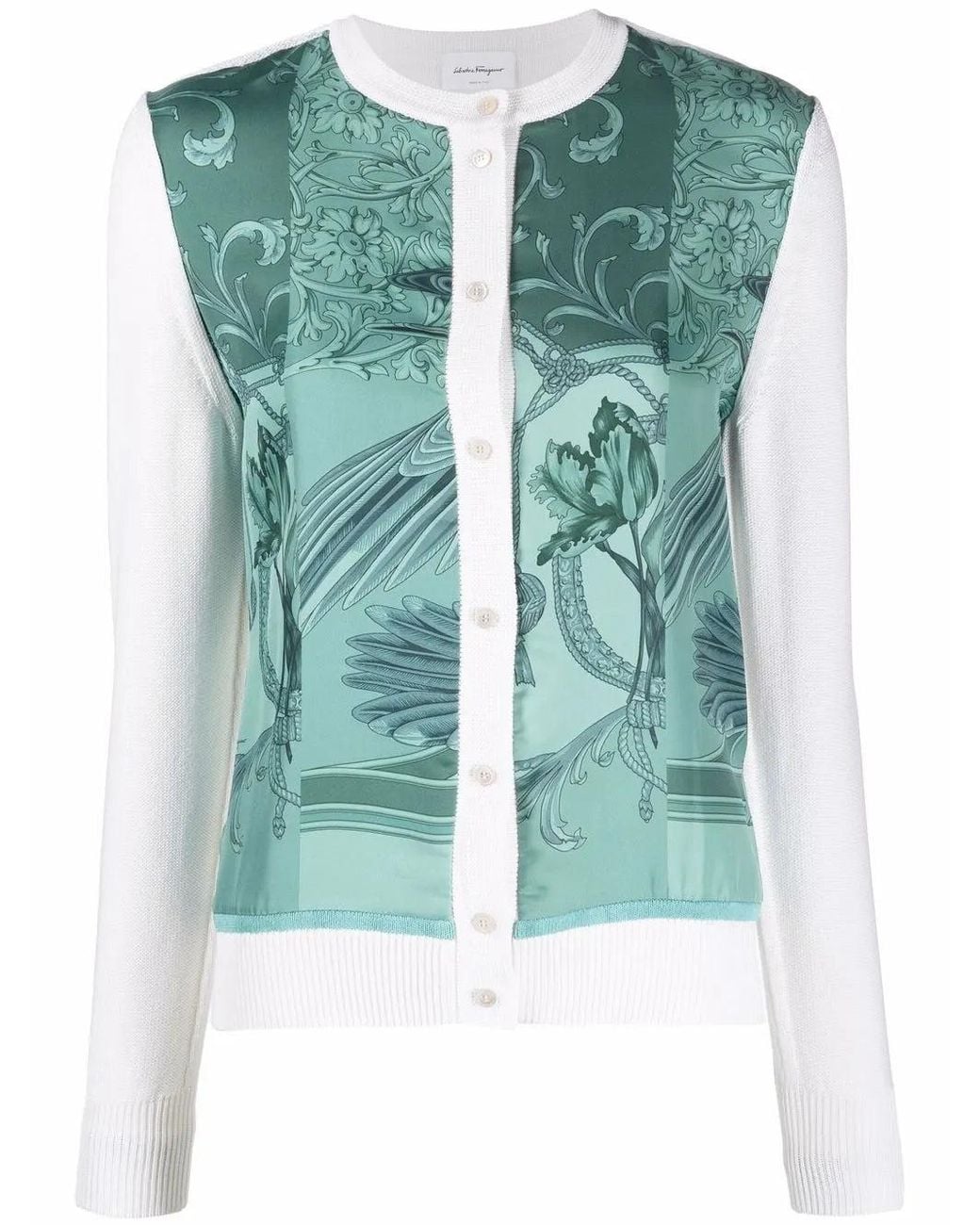 Ferragamo Green Floral-Print Buttoned Cardigan
