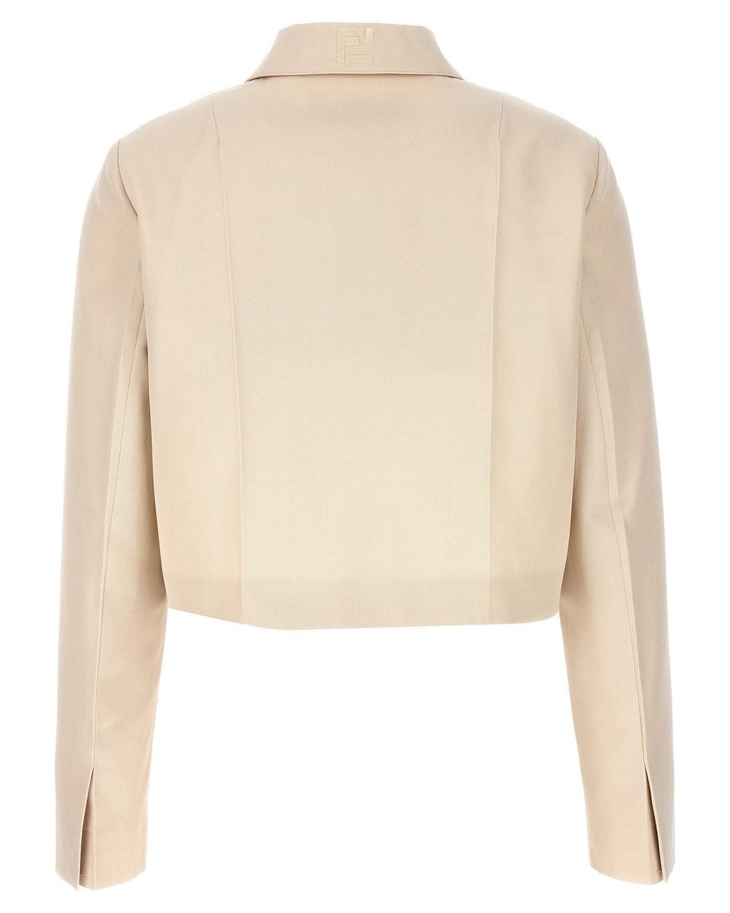 Fendi Natural Wool-Cotton Tailored Crop Jacket