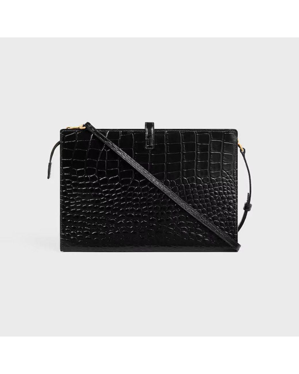 Céline Black Celine Crocodile-Embossed Leather Shoulder Bag