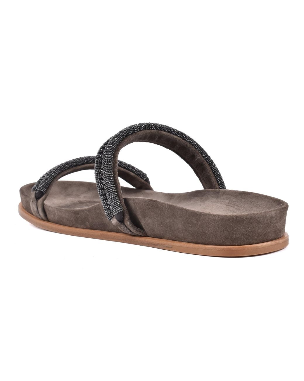 Brunello Cucinelli Gray Suede Sandals With Beaded Straps