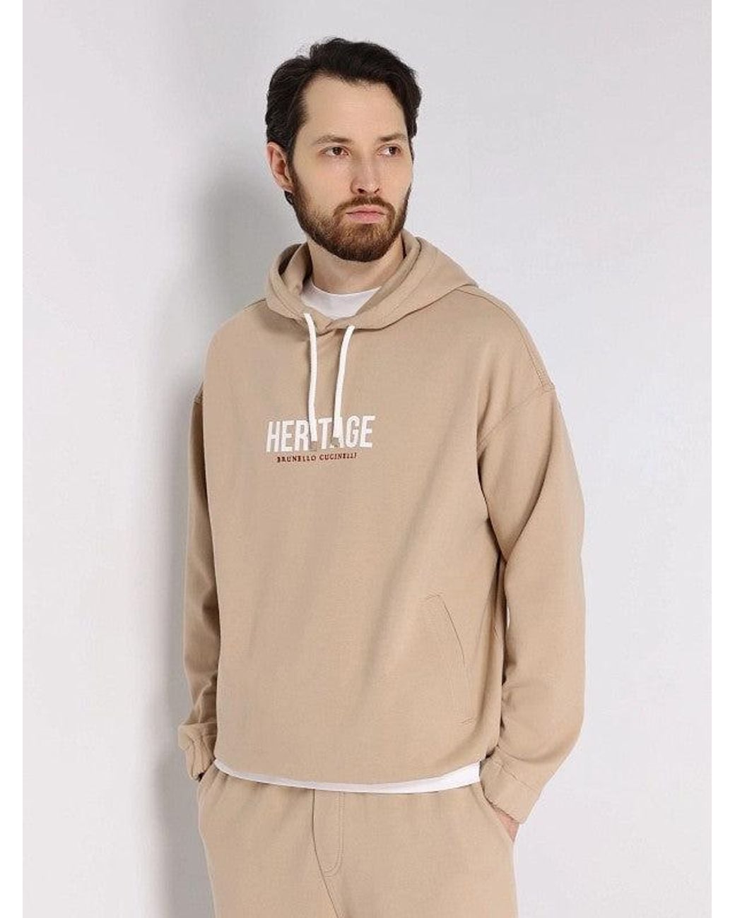 Brunello Cucinelli Natural Cotton Hooded Sweatshirt for men