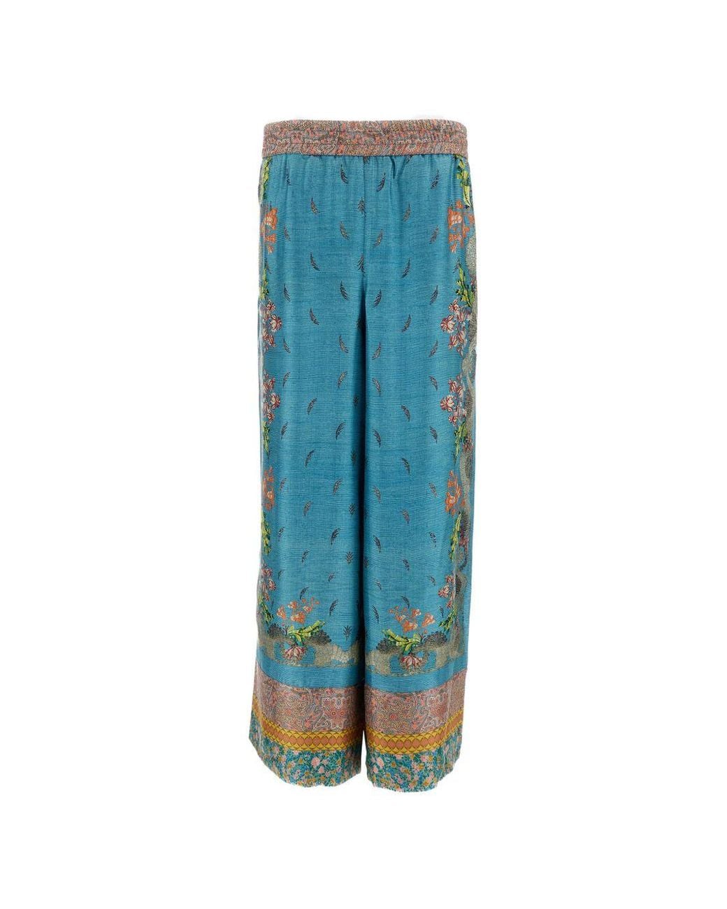 Pierre Louis Mascia Blue Printed Silk Trousers