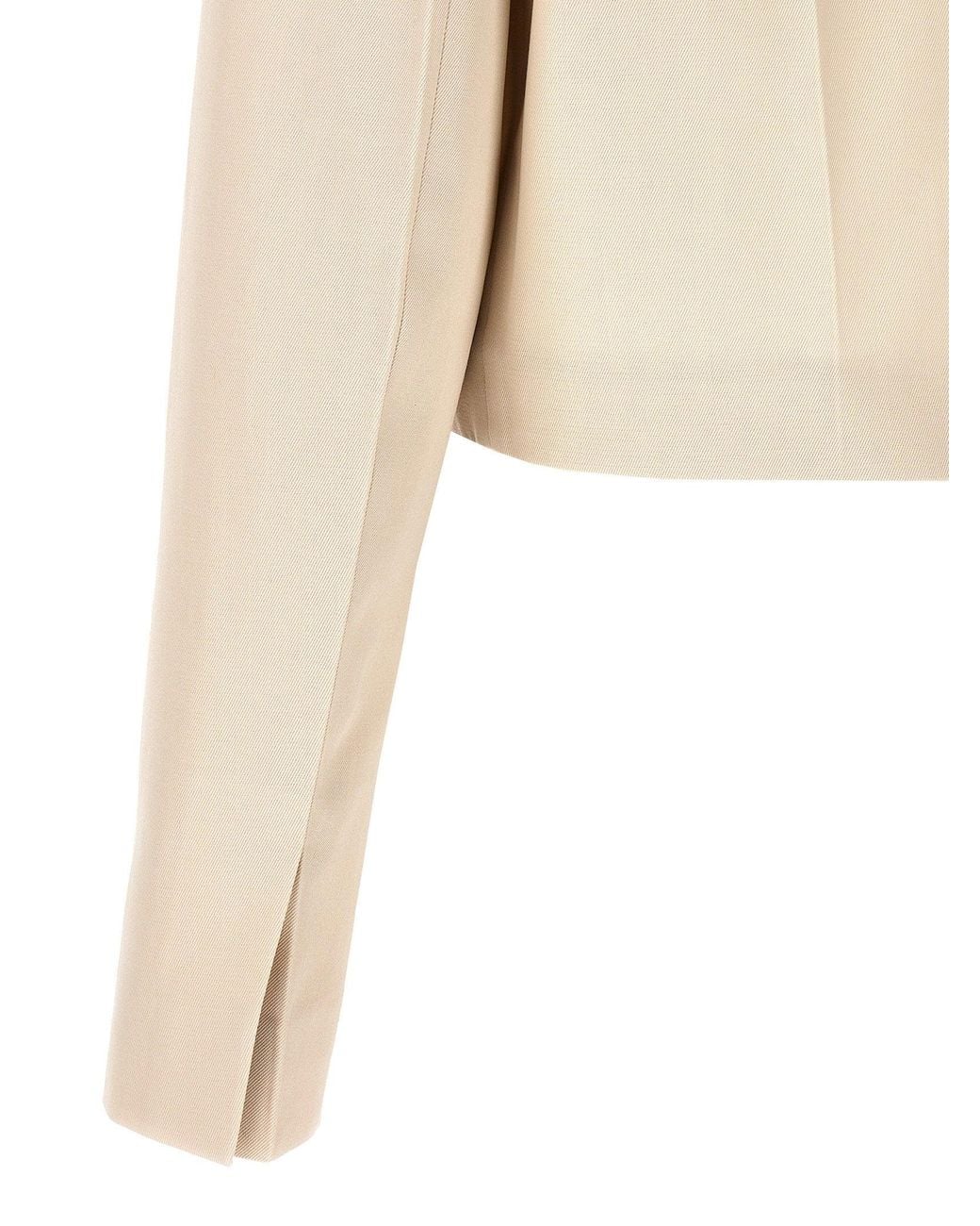 Fendi Natural Wool-Cotton Tailored Crop Jacket