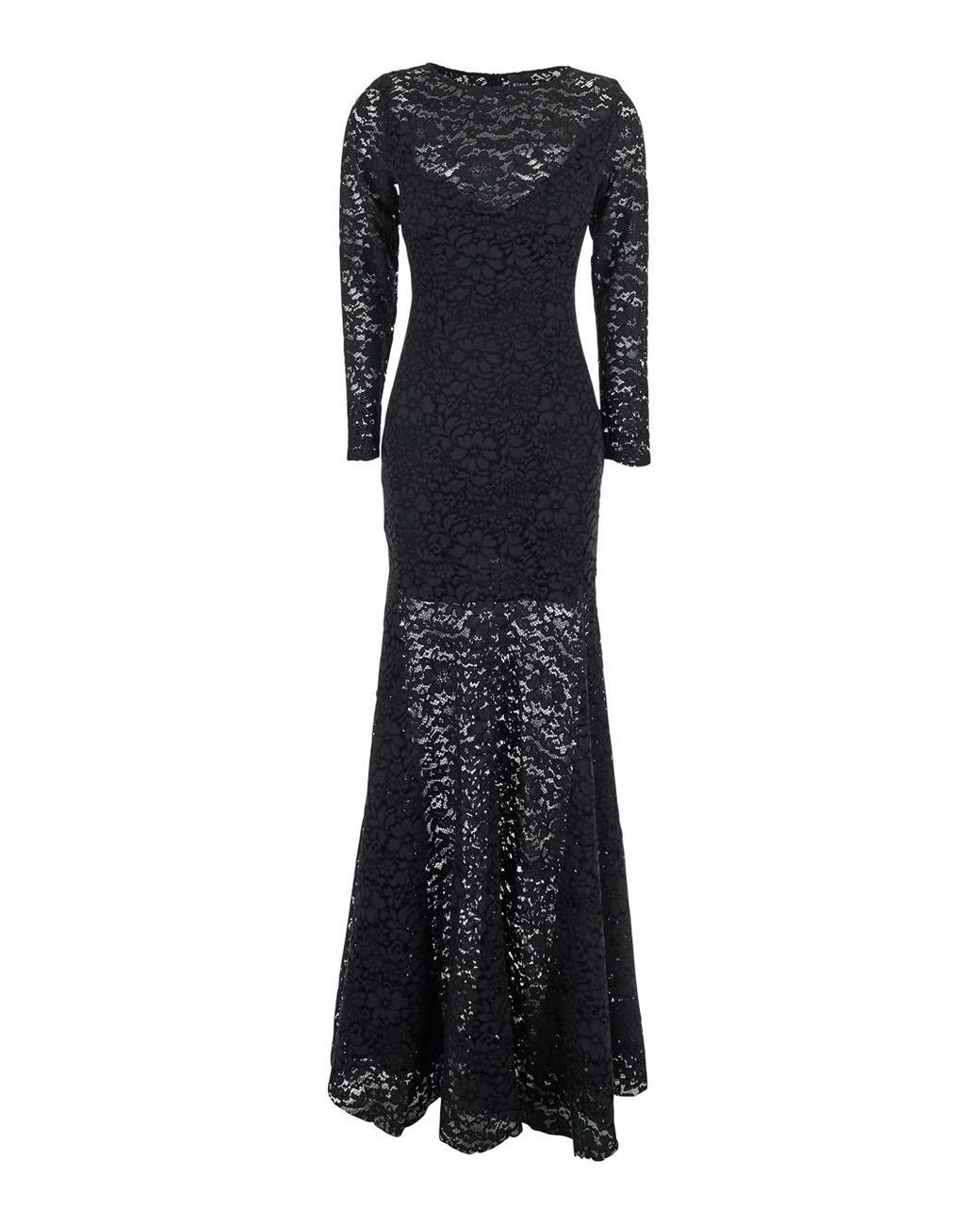 Le Plain Black Maxi Dress With Rear Concealed Zip Closure And All-Over Embroidery