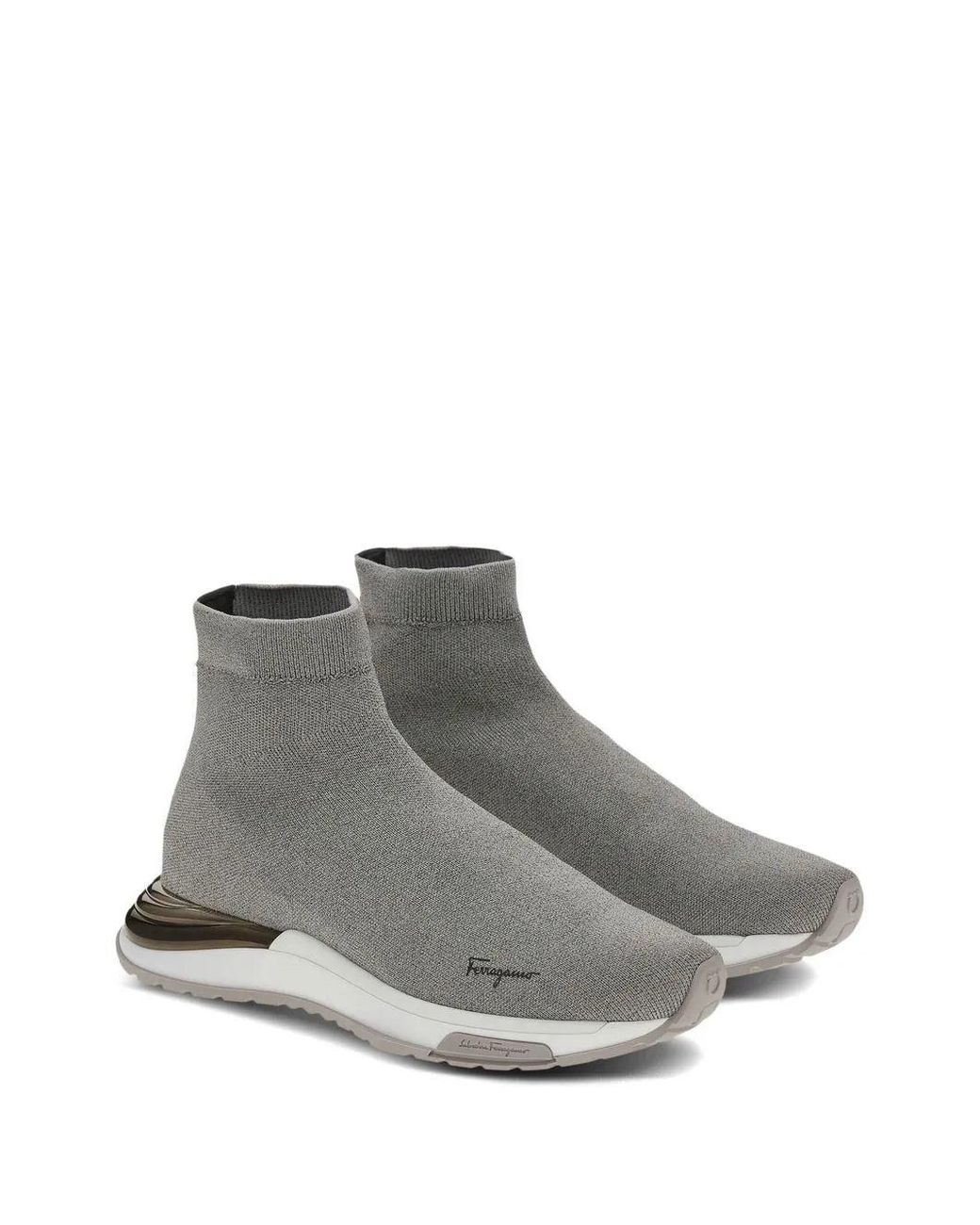 Ferragamo Gray Logo-Print Sock Sneakers 030177753455