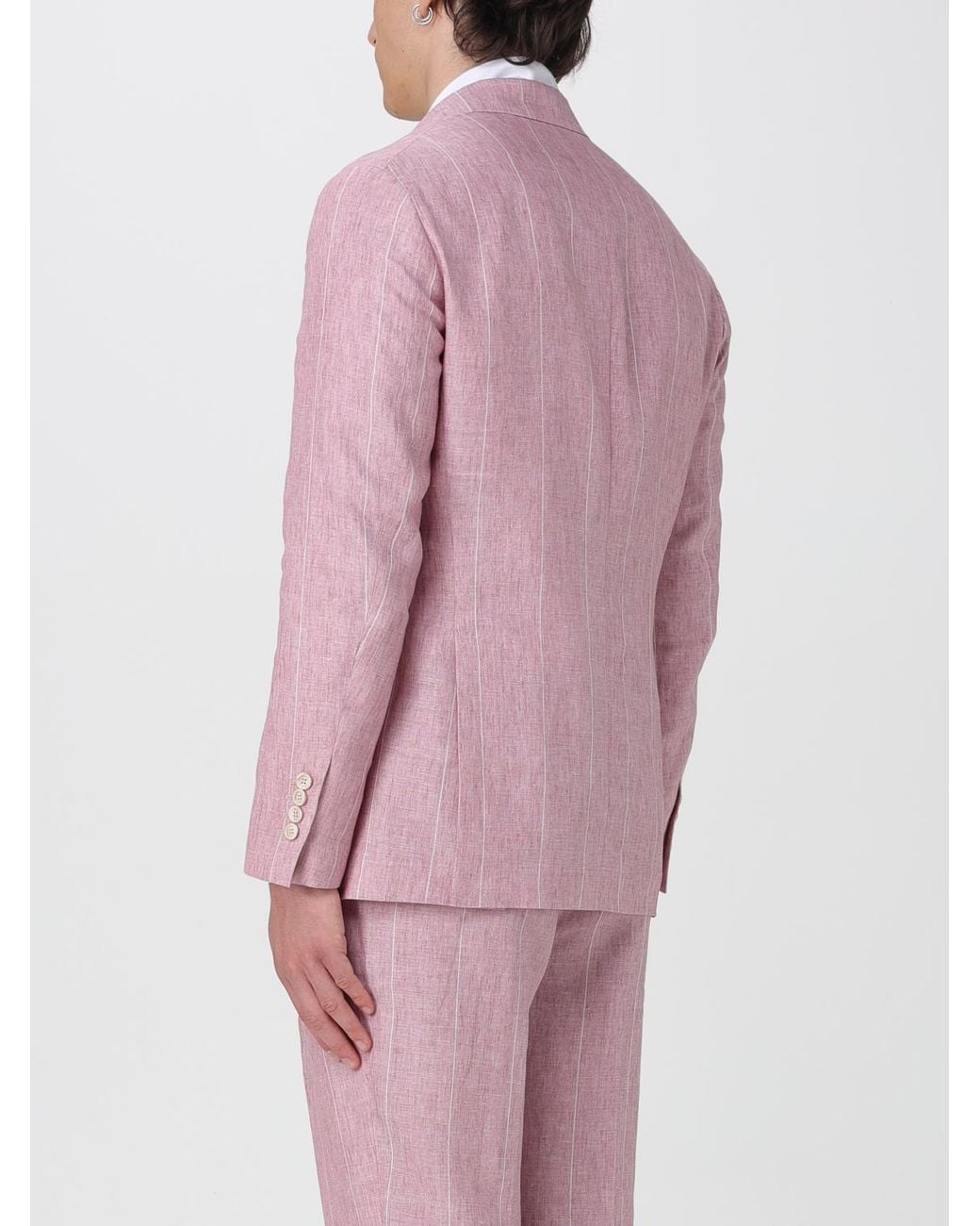 Brunello Cucinelli Pink Linen Pinstripe Blazer Clothing for men
