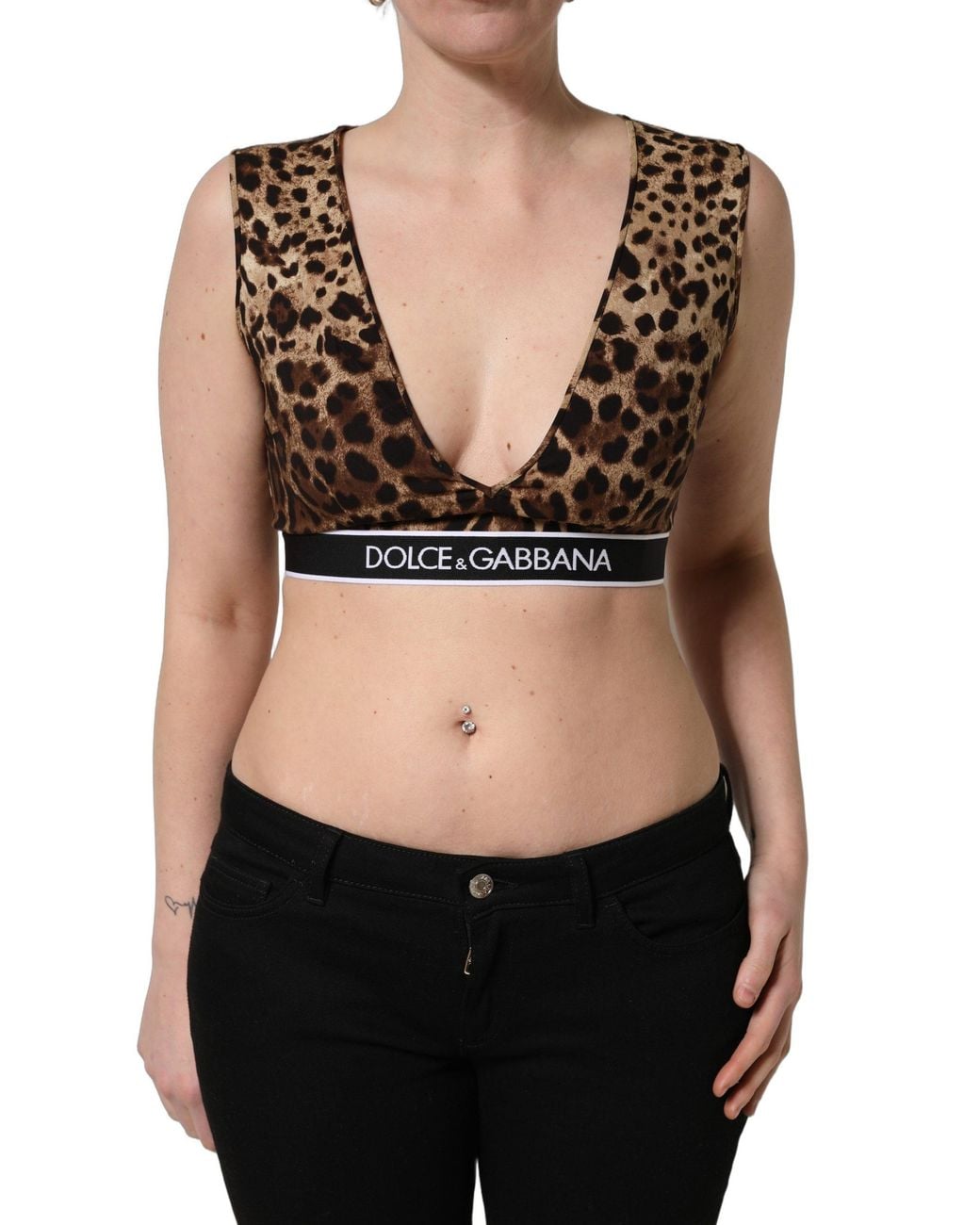 Dolce & Gabbana Brown Leopard Print Cropped Silk Tank Top Elastane