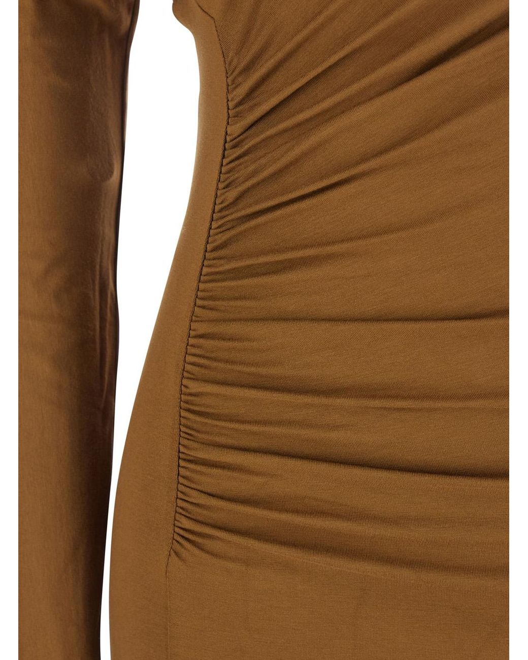 ANDAMANE Brown Zoe Dress With Asymmetrical Design And Draped Detail