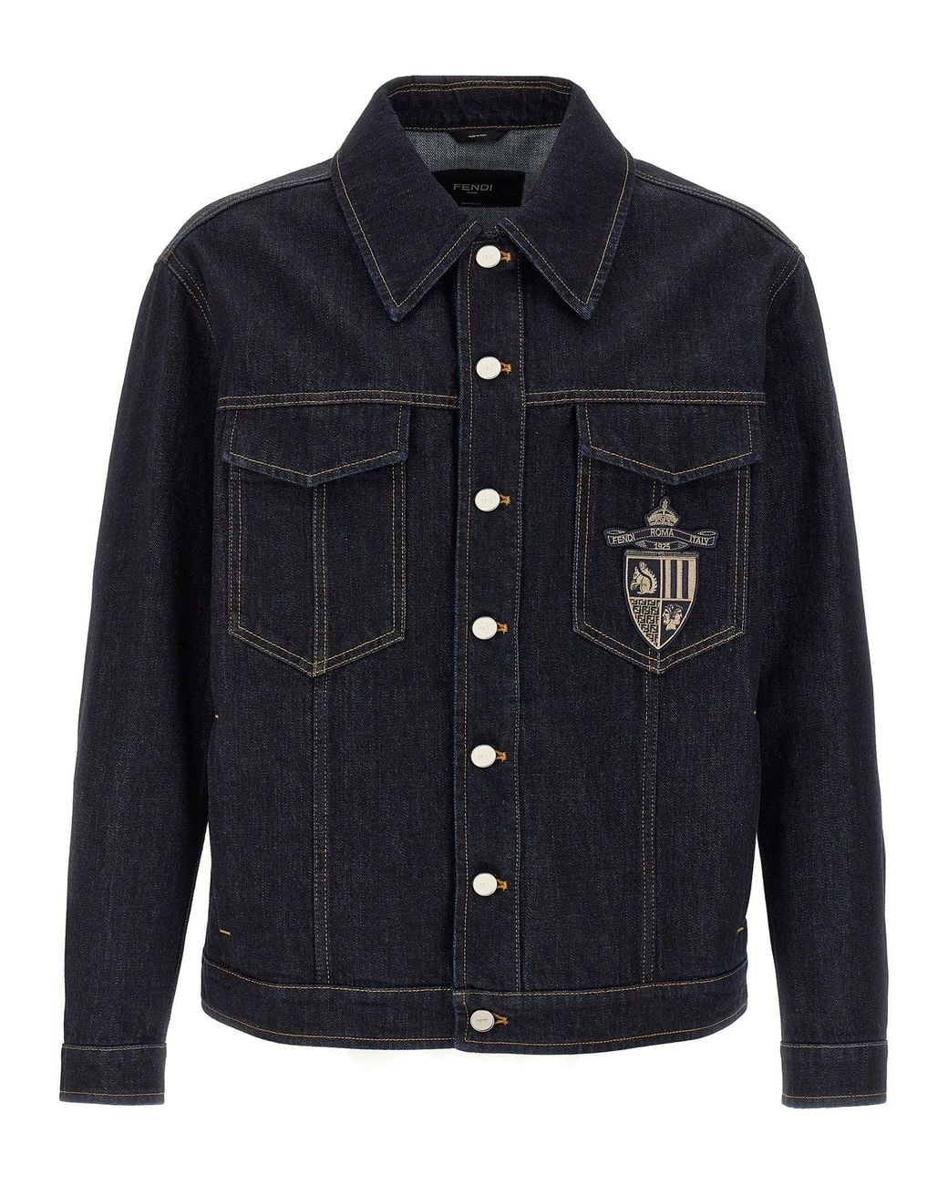 Fendi Blue Logo-Embroidered Denim Jacket — Dark