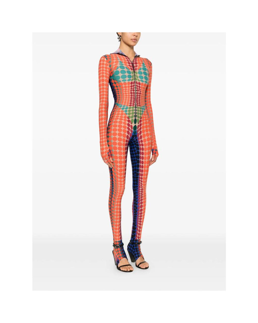 Jean Paul Gaultier Red Hooded Jumpsuit With Polka Dots