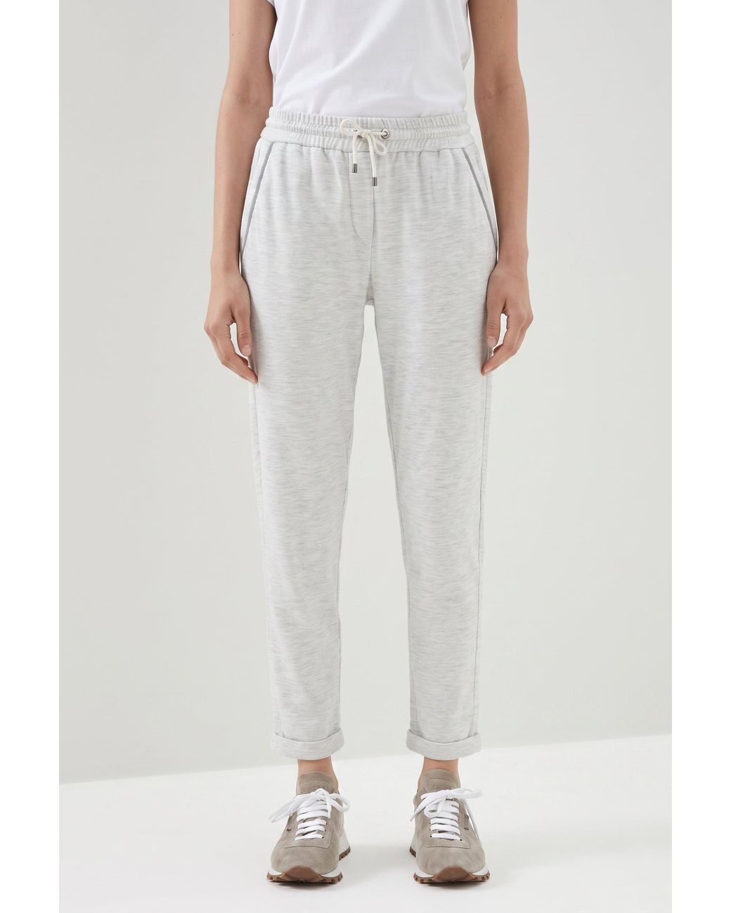 Brunello Cucinelli White Light Cotton Blend Trousers