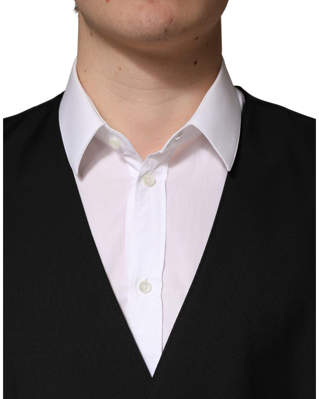 Dolce & Gabbana Black Wool Single Breasted Waistcoat Vest Virgin Silk Nylon Flax Clothing for men