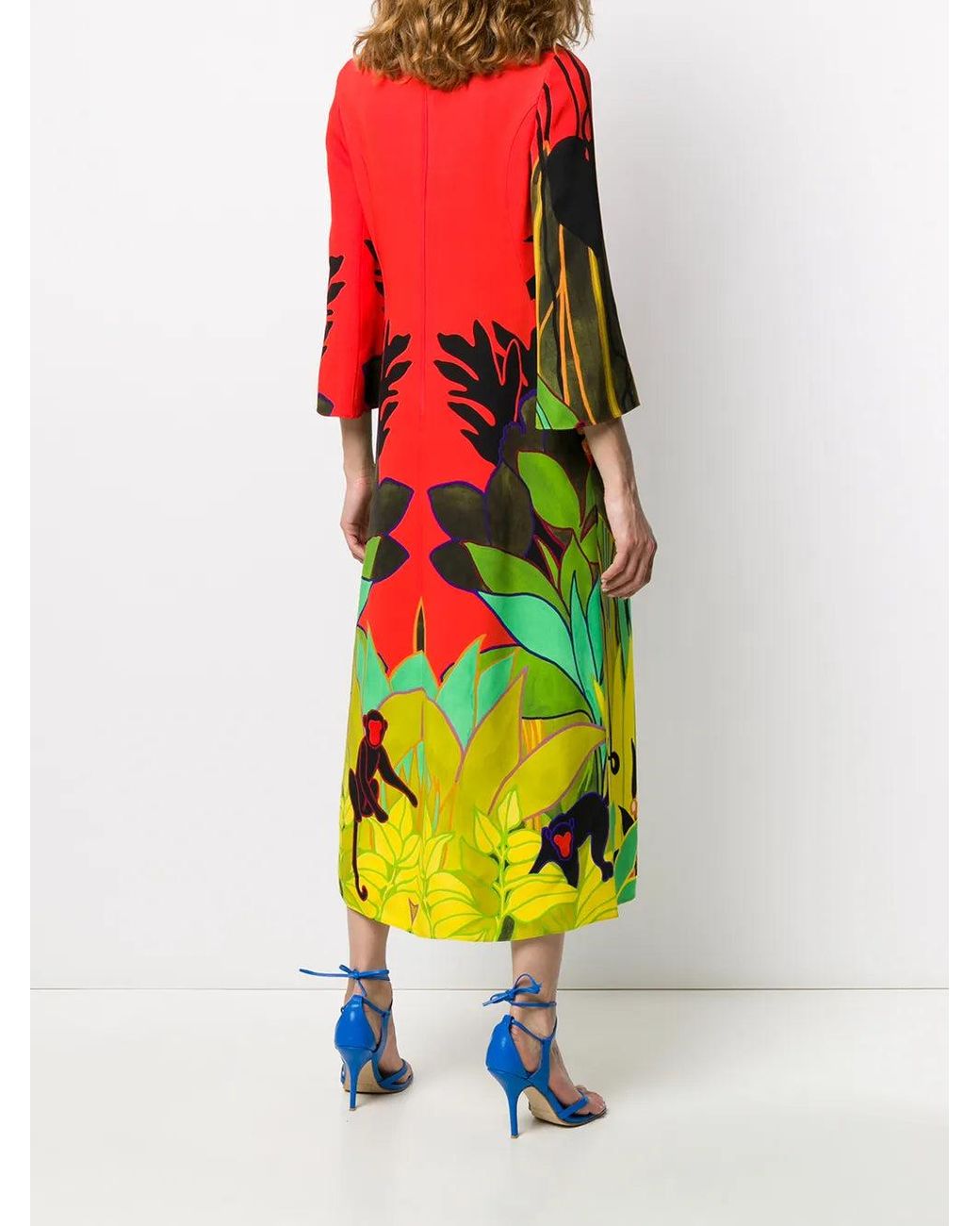 Valentino Red Monkey Forest Print Midi Dress
