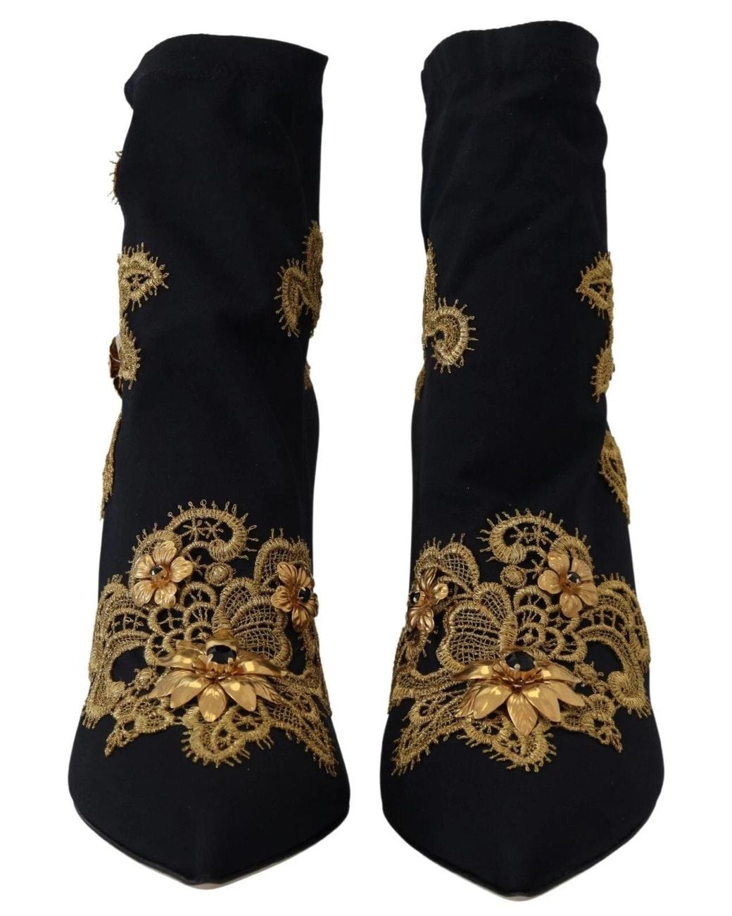Dolce & Gabbana Black Dolce & Gabbana-Embroidered Crystal Ankle Boot