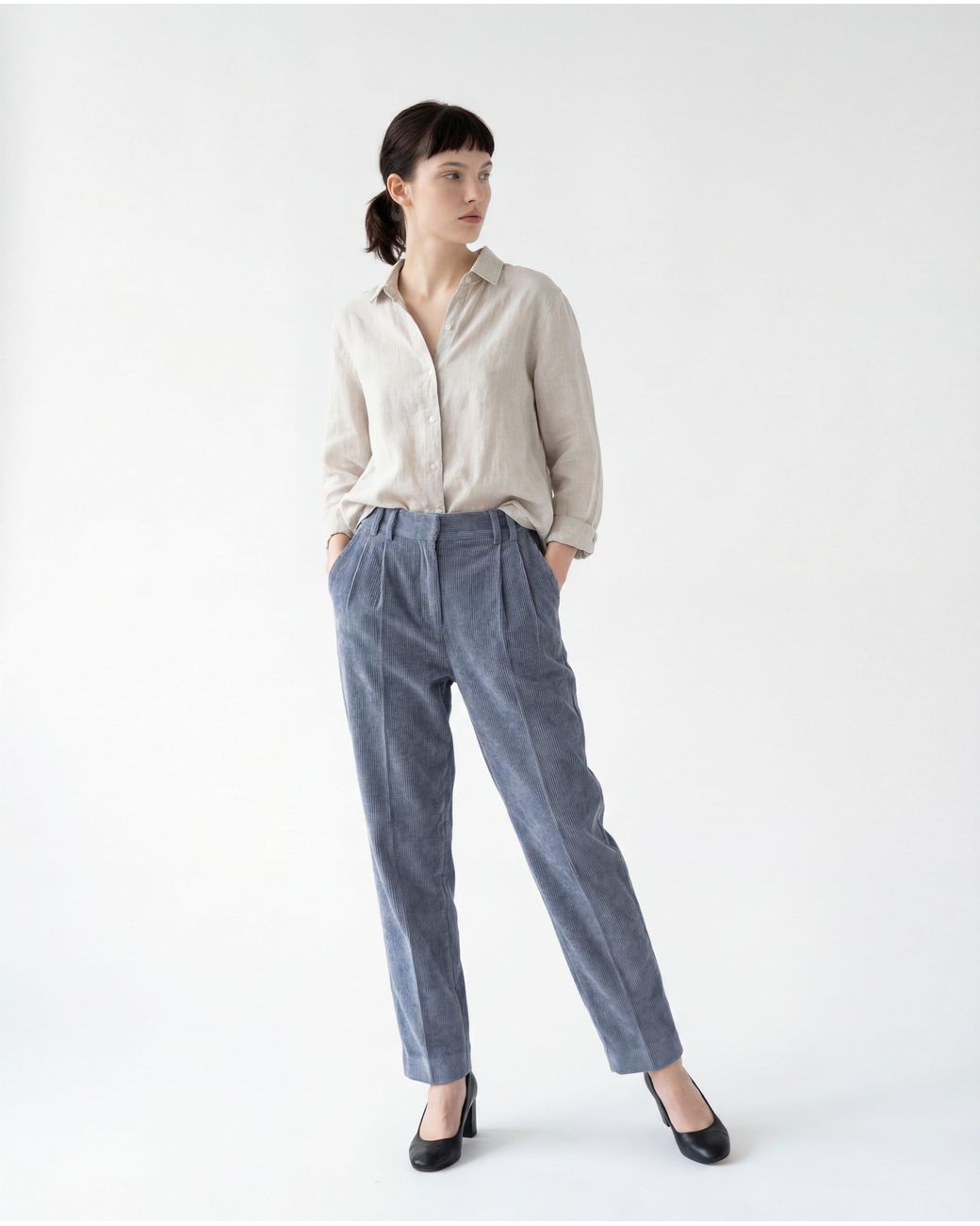 Brunello Cucinelli Blue Pleated Corduroy Trousers