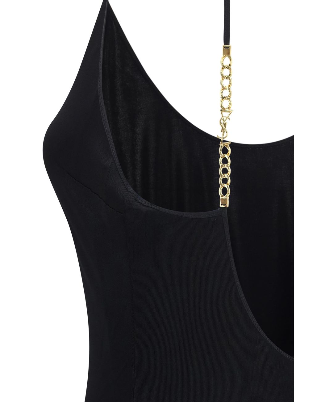Saint Laurent Black Backless Knit Dress With Cassandre Chain