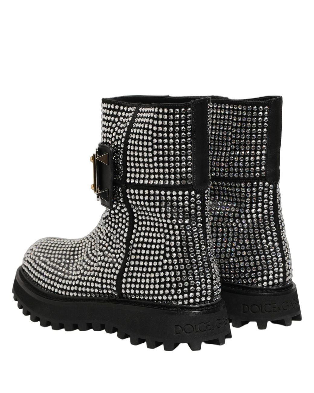 Dolce & Gabbana Black Crystal Embellished Short Boots Shoes Leather for men