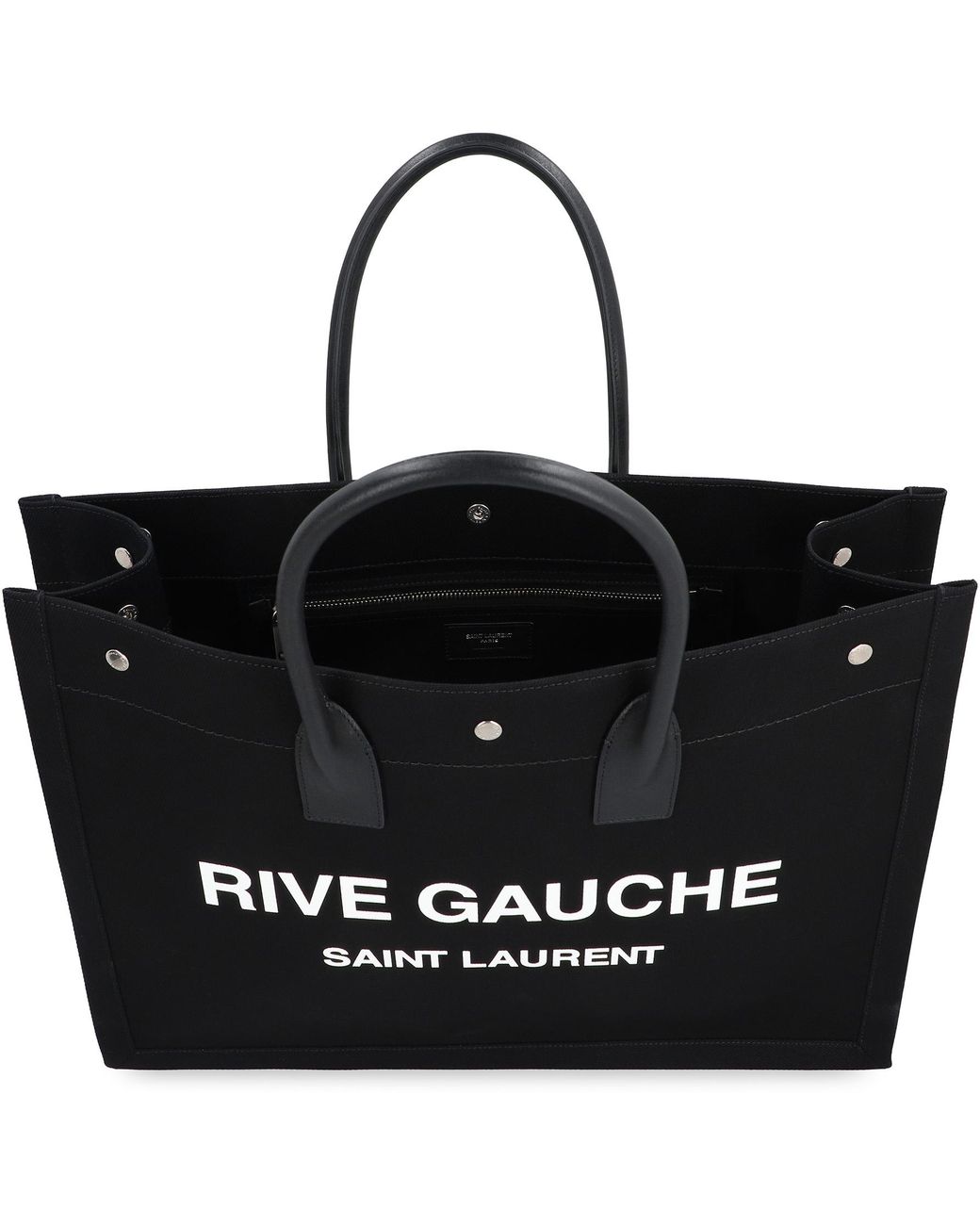 Saint Laurent Black Rive Gauche Canvas Tote Leather; Cotton; Linen Bags