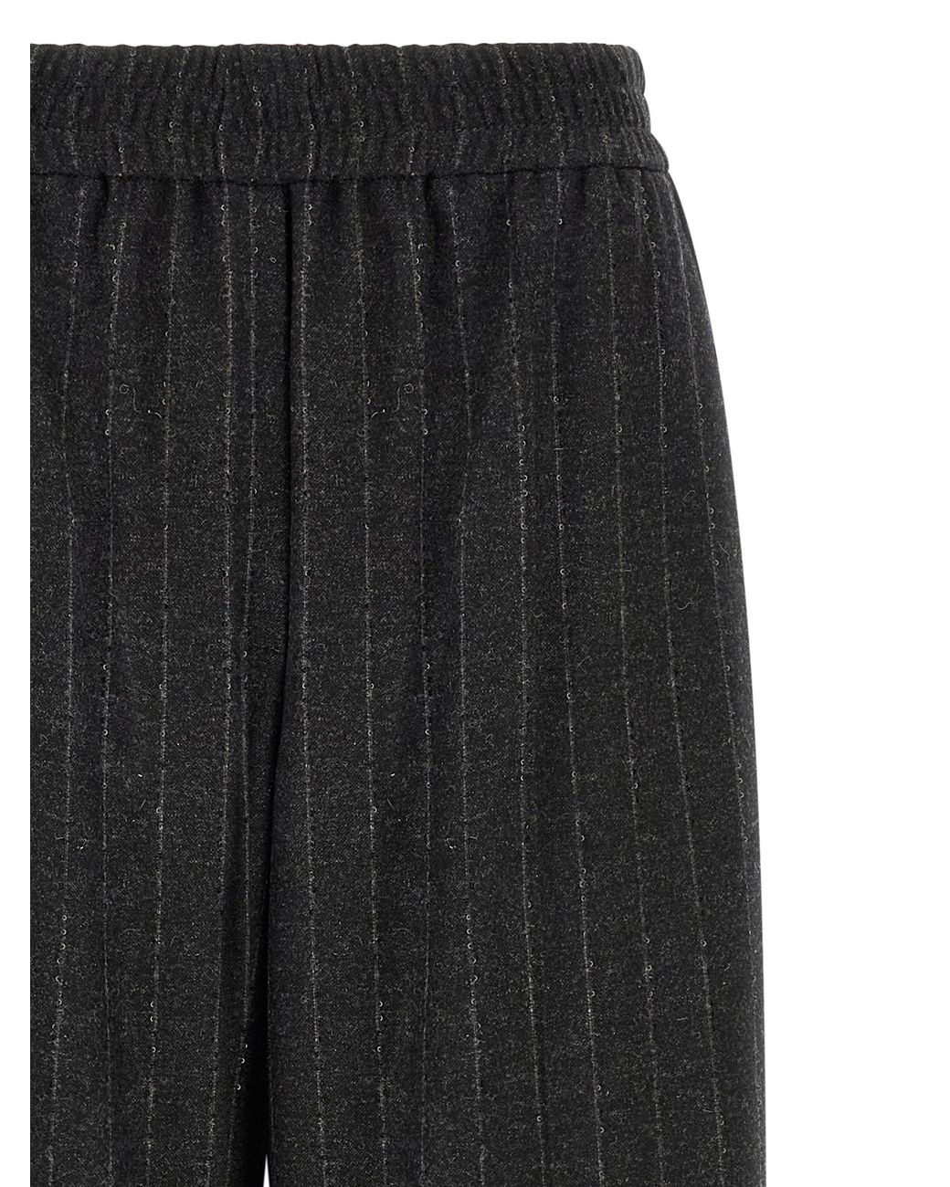 Brunello Cucinelli Black Brunello Cucinelli Pinstriped Virgin Wool & Cashmere Trousers