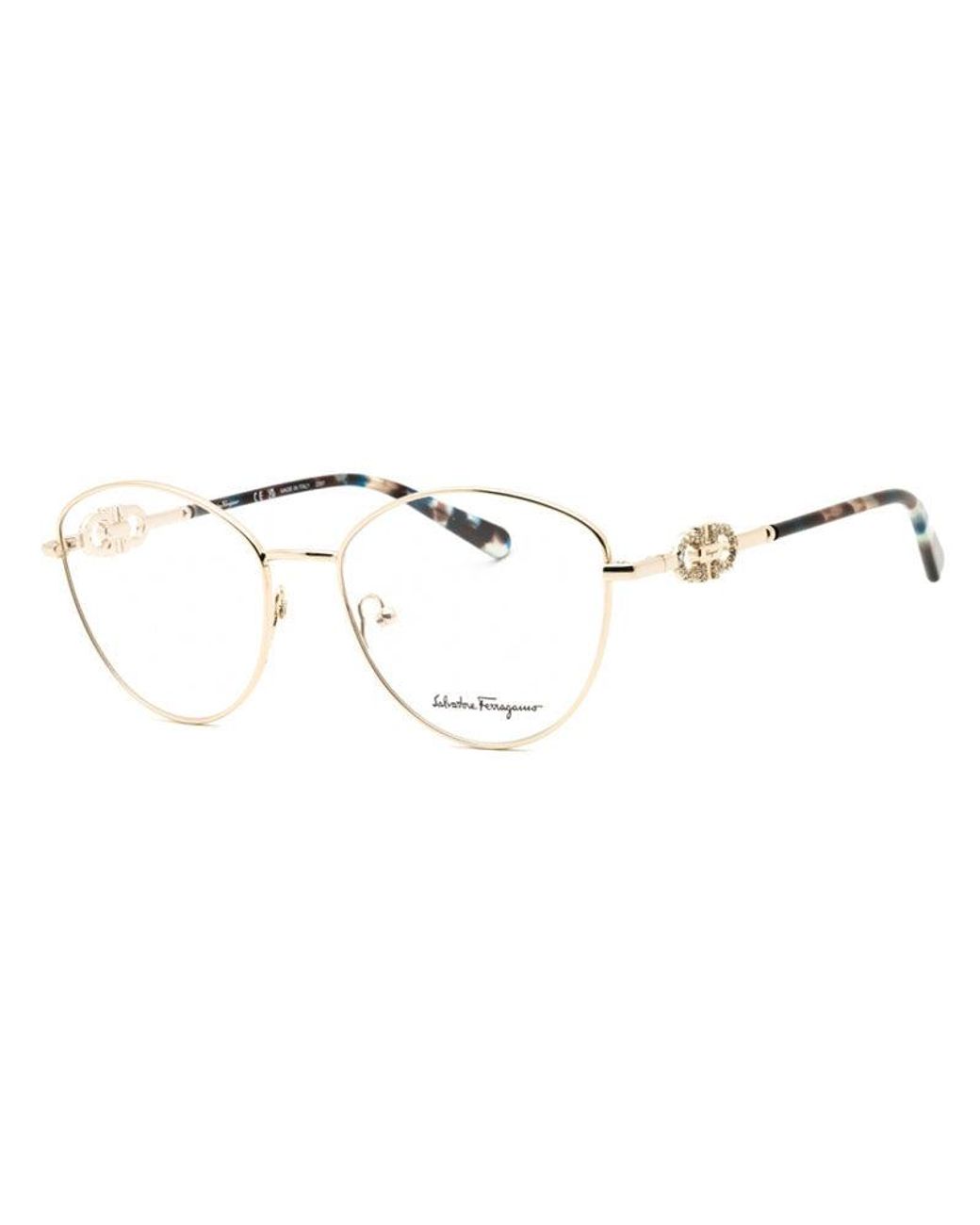 Ferragamo Metallic Salvatore Eyeglasses Cat Eye Full Rim, Light Frame And Clear Demo Lenses Lens Sf2220R712