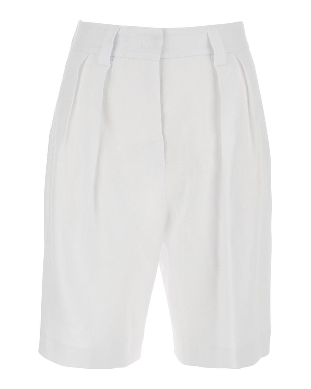 Le Plain White Bermuda With Front Pleates