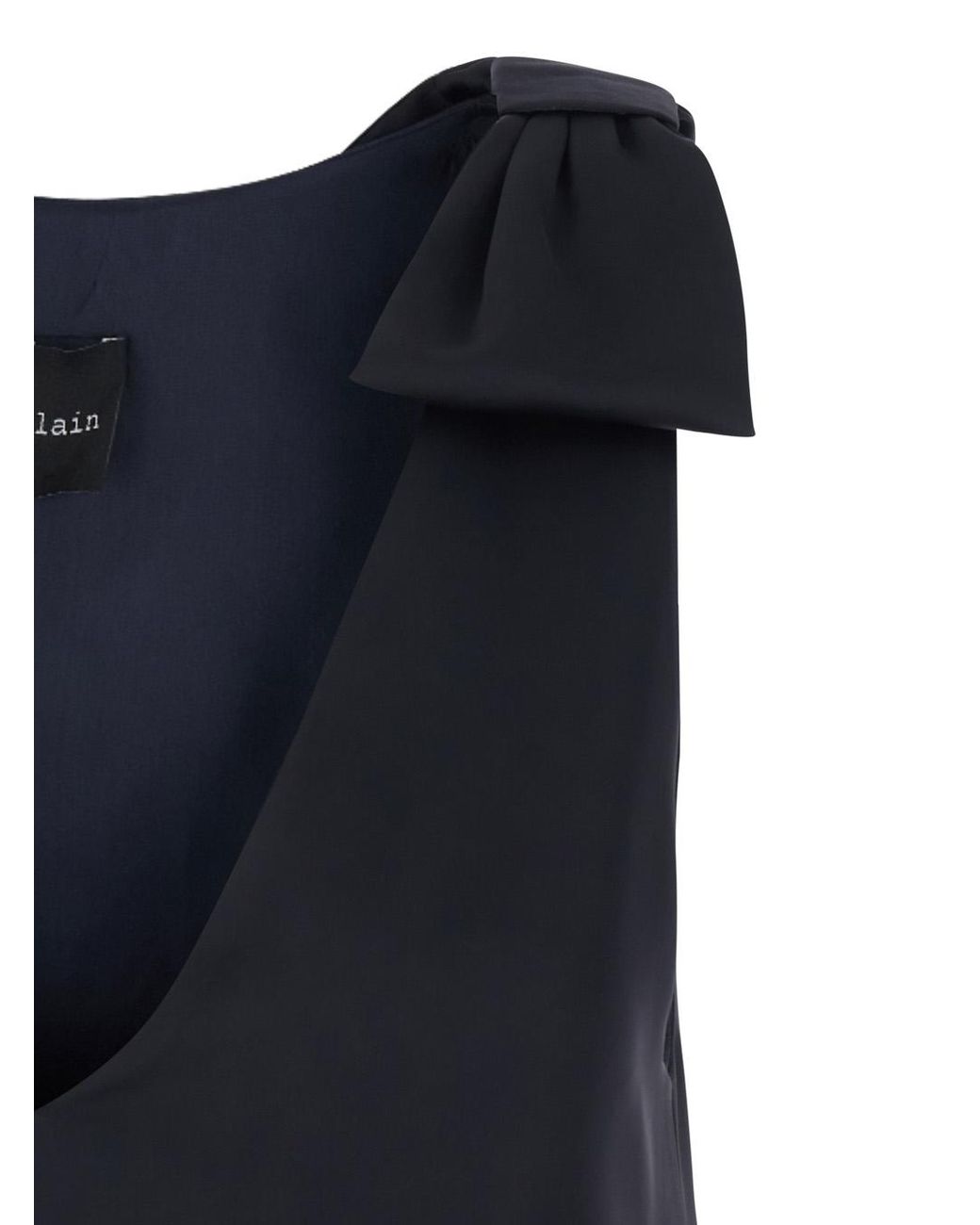 Le Plain Blue Long Dark Dress With V-Neck And Side Slits