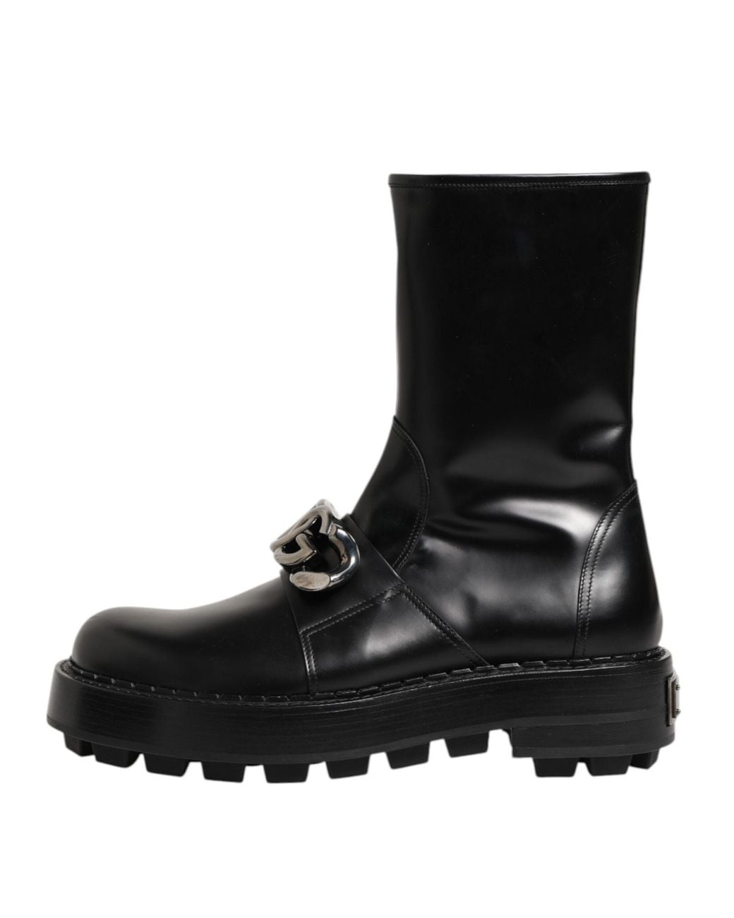 Dolce & Gabbana Black Lug Sole Leather Boots for men