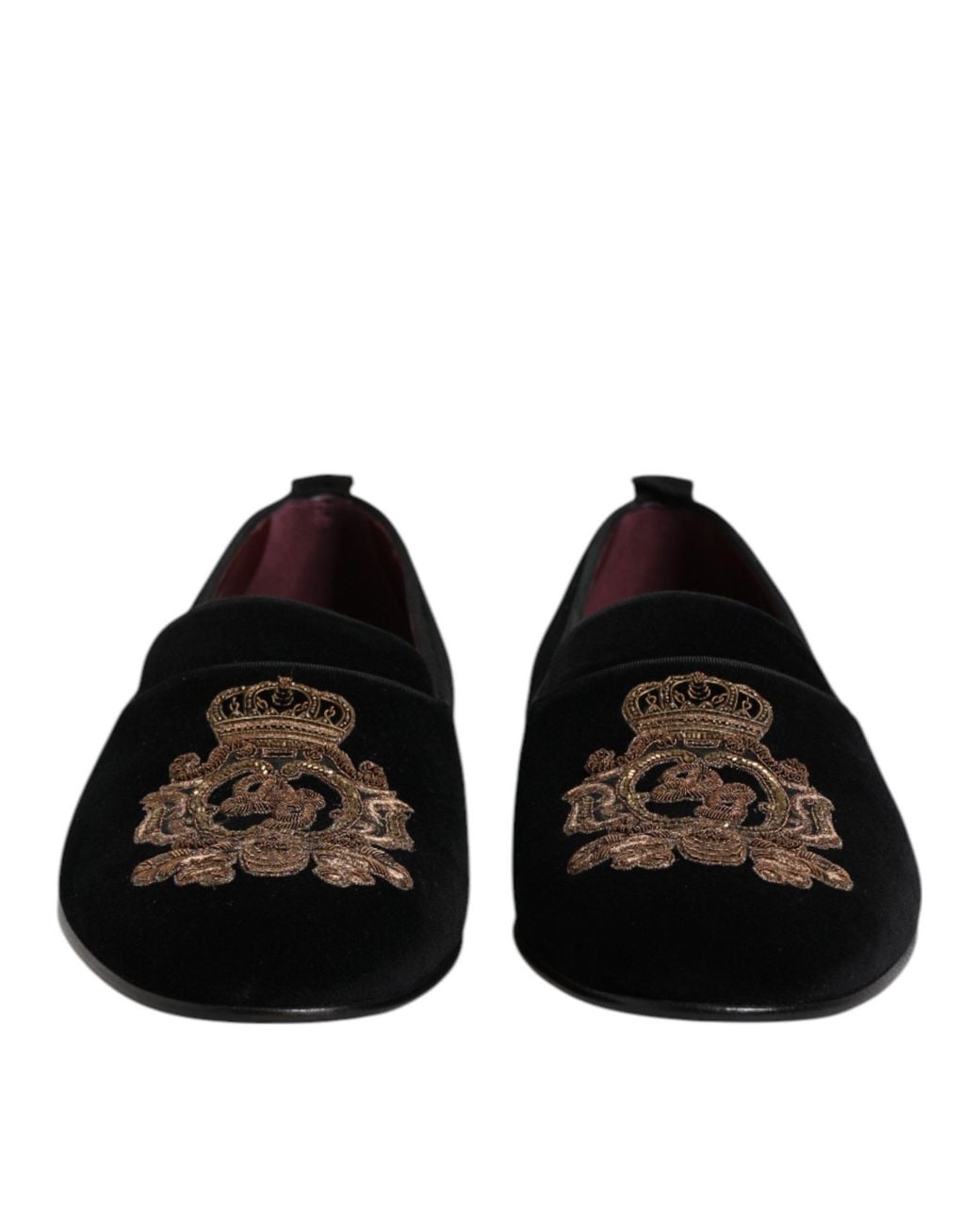 Dolce & Gabbana Black Velvet Gold Crown Mens Loafers Shoes for men