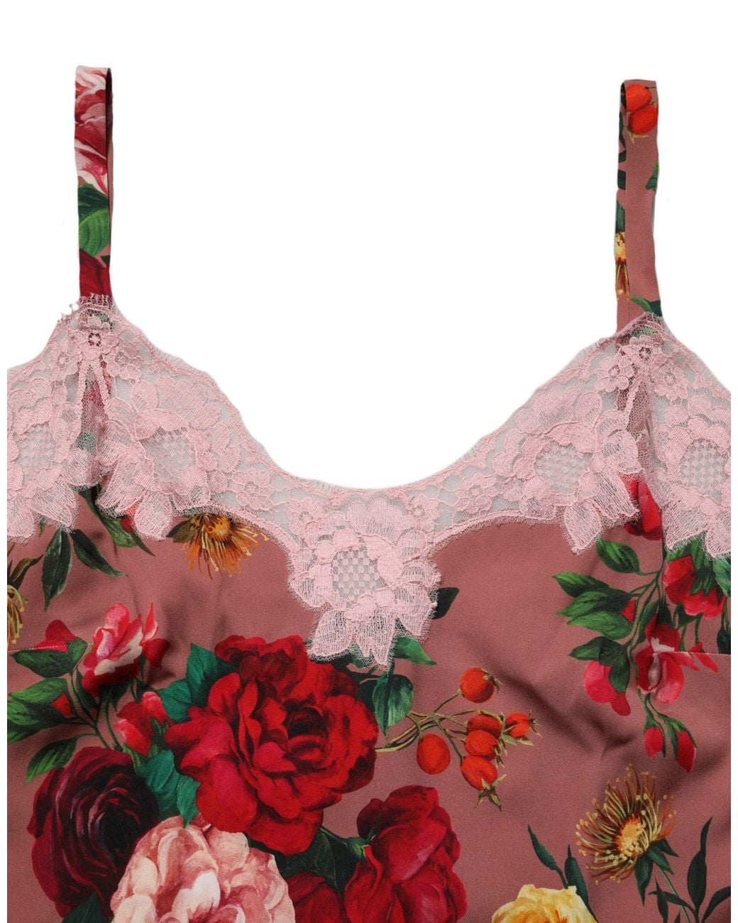 Dolce & Gabbana Red Rose Print Satin Lace Camisole Tank Top Cotton Elastane Nylon Silk
