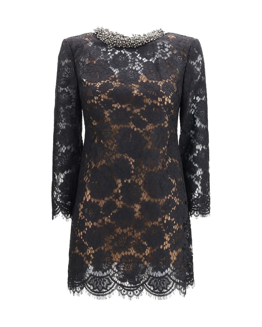 Self-Portrait Gray Lace Long Sleeve Mini Dress