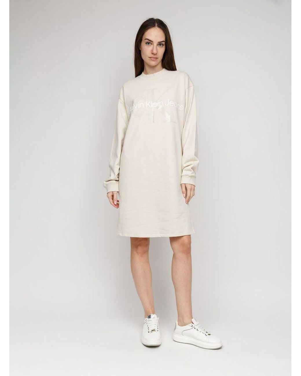 Calvin Klein White Sweater Dress Cotton Apparel