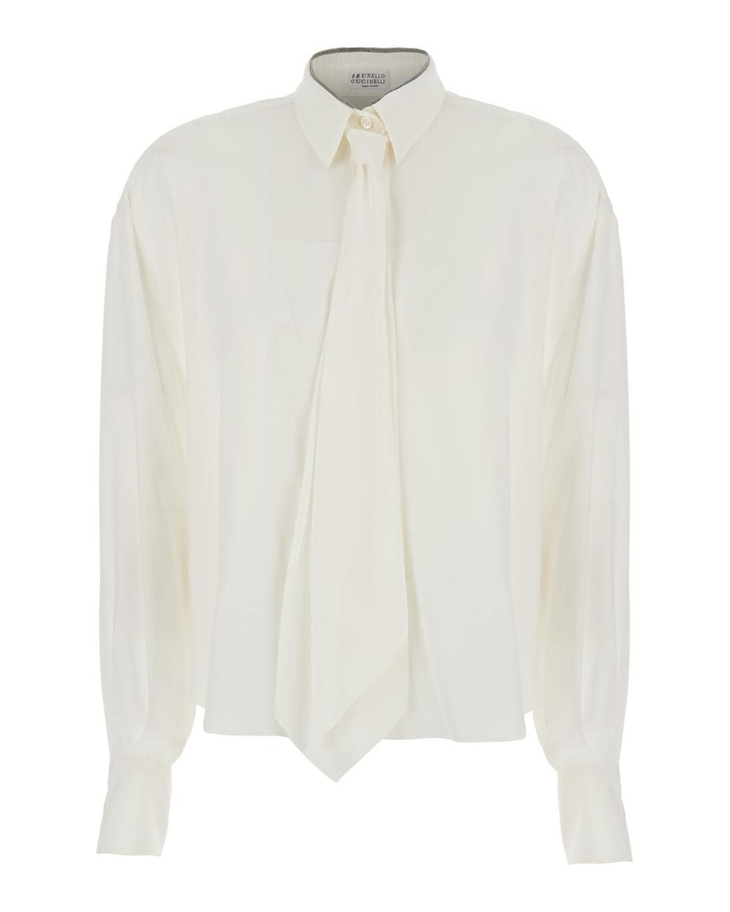 Brunello Cucinelli White Silk Blouse Shirt