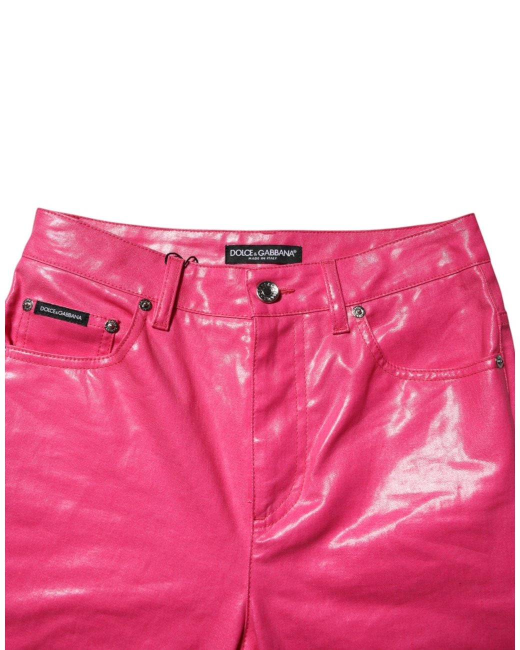 Dolce & Gabbana Pink Ruched Leather Pants