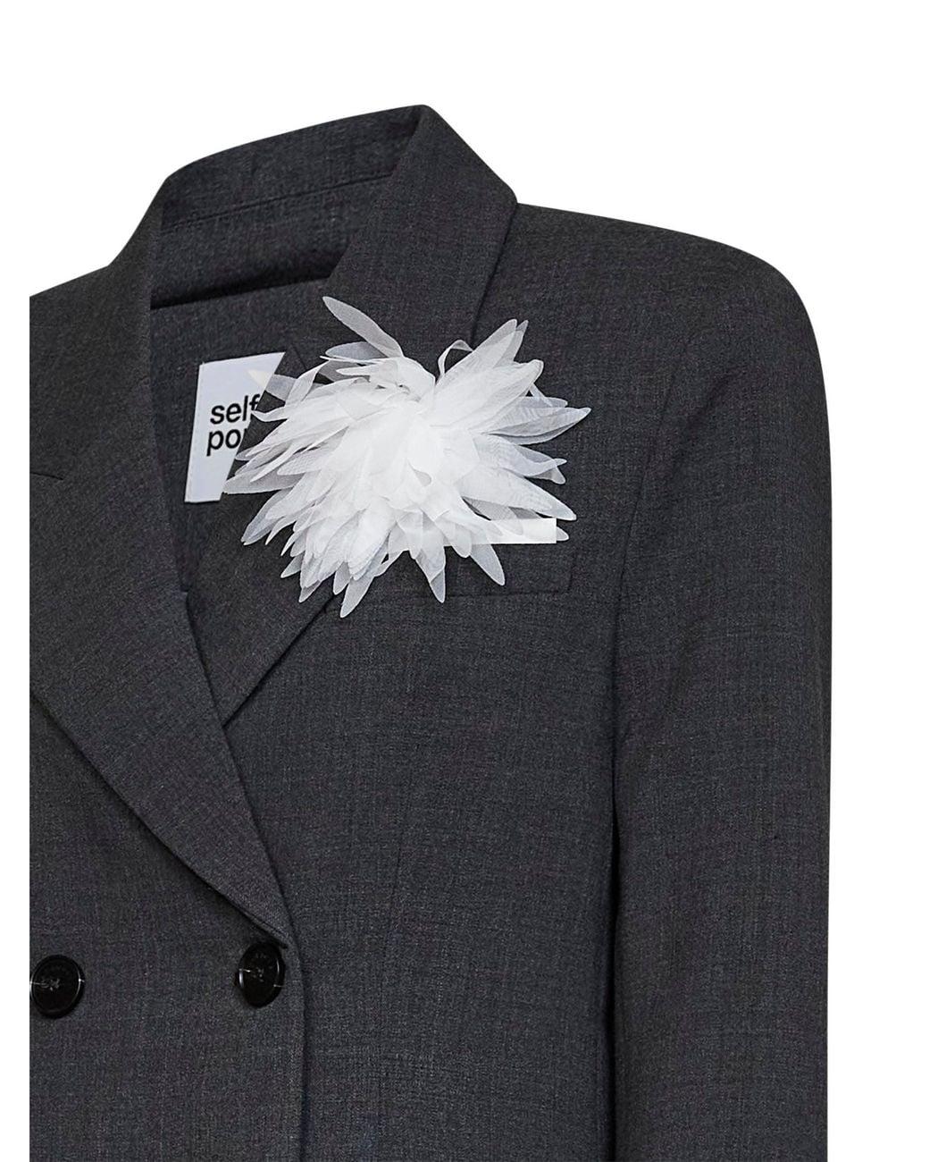 Self-Portrait Black Stretch Wool-Blend Double-Breasted Flower Blazer