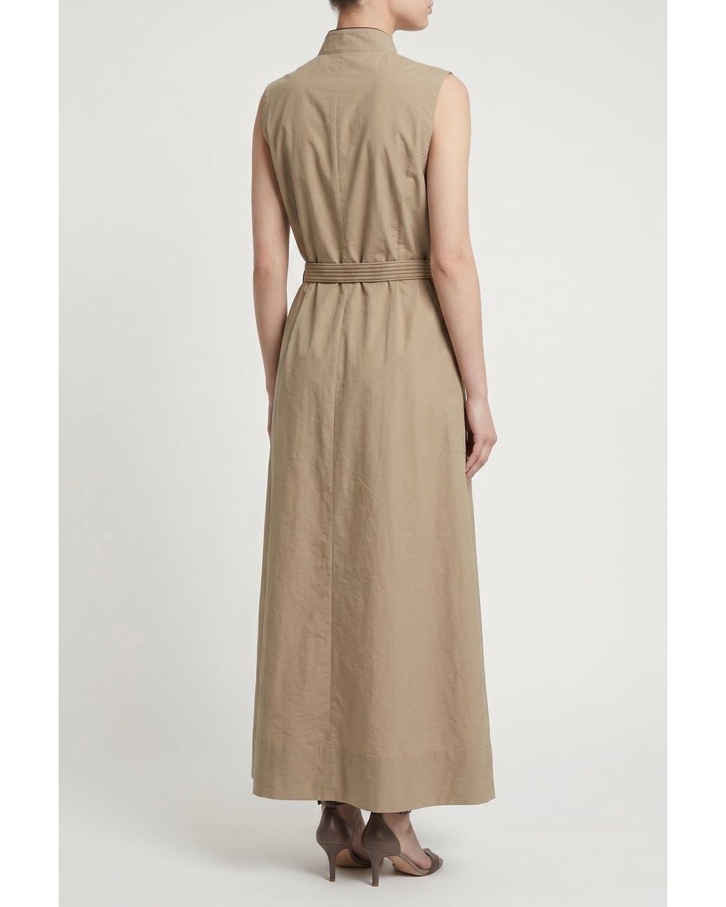 Brunello Cucinelli Natural Sleeveless Belted Dress