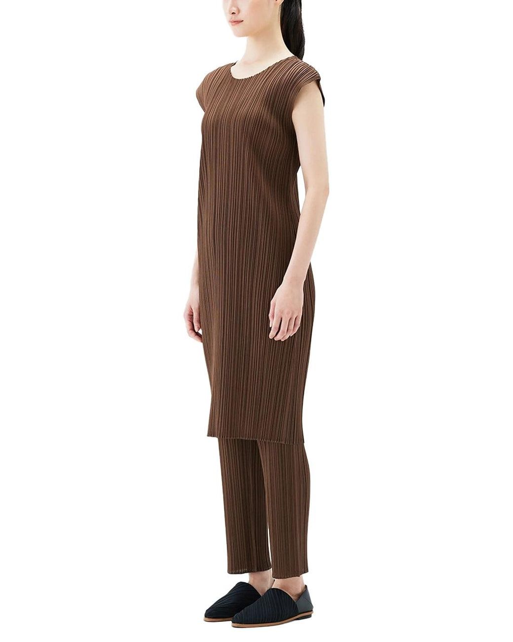 Issey Miyake Brown Pleats Please New Colorful Basics Dress