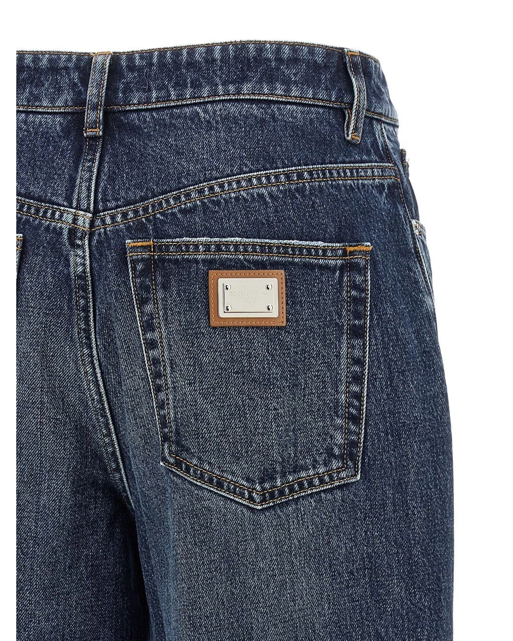 Dolce & Gabbana Blue Dolce & Gabbana Logo-Plaque High-Waisted Wide-Leg Jeans