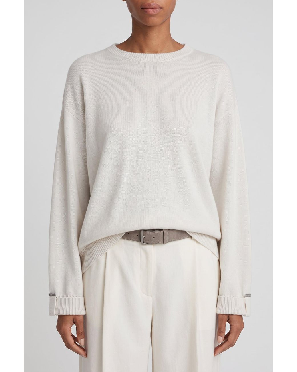 Brunello Cucinelli White Wool Relaxed Sweater