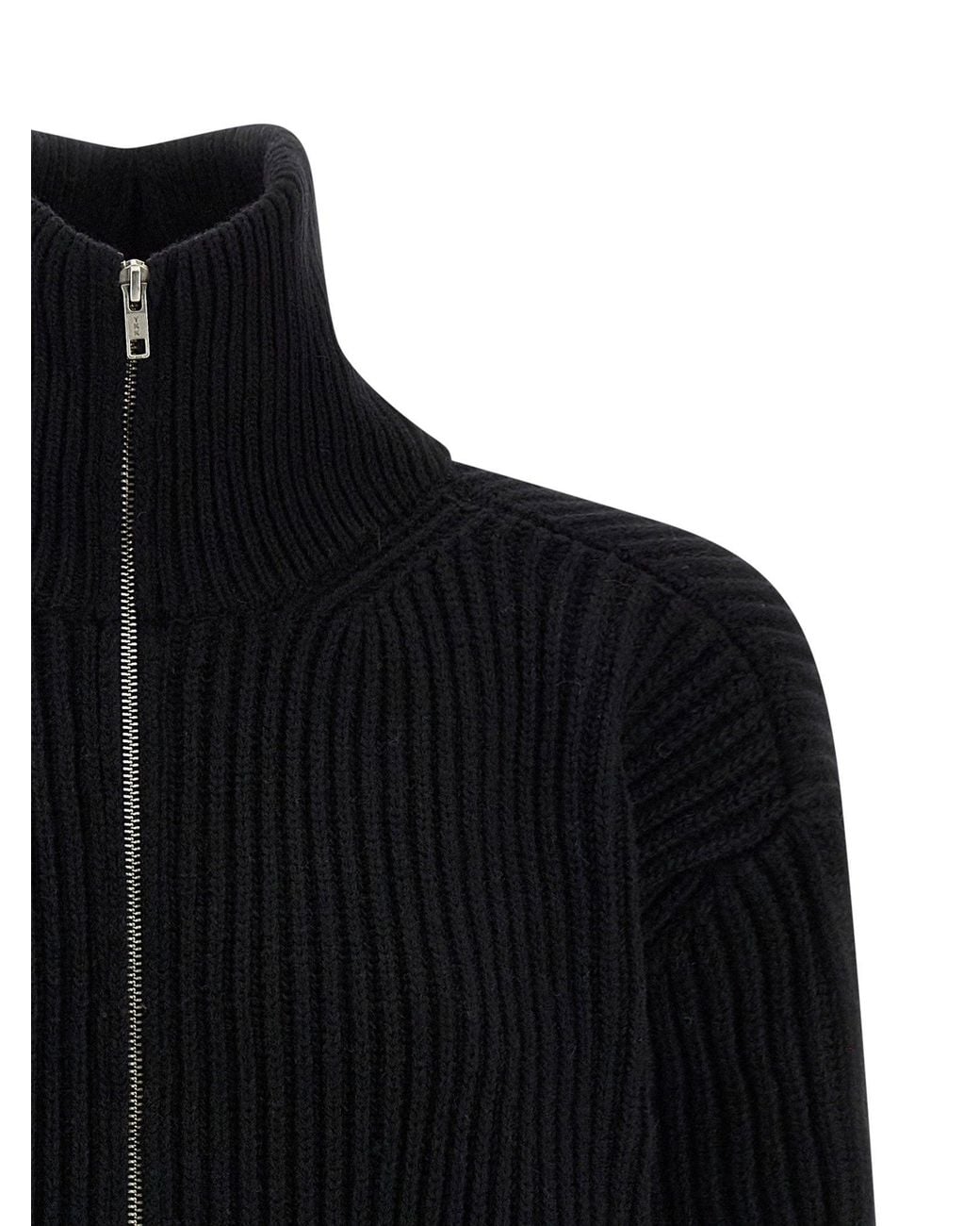 MM6 by Maison Margiela Black Ribbed Wool Knit Cardigan