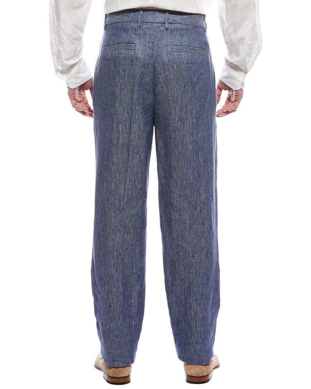Brunello Cucinelli Blue Linen Pleated Trousers for men