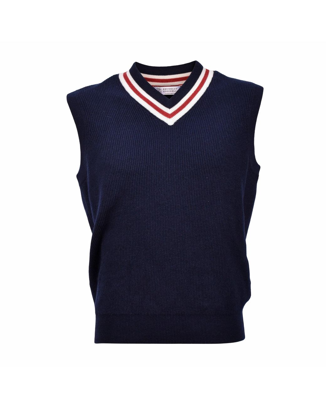 Brunello Cucinelli Blue Cashmere V-Neck Vest for men
