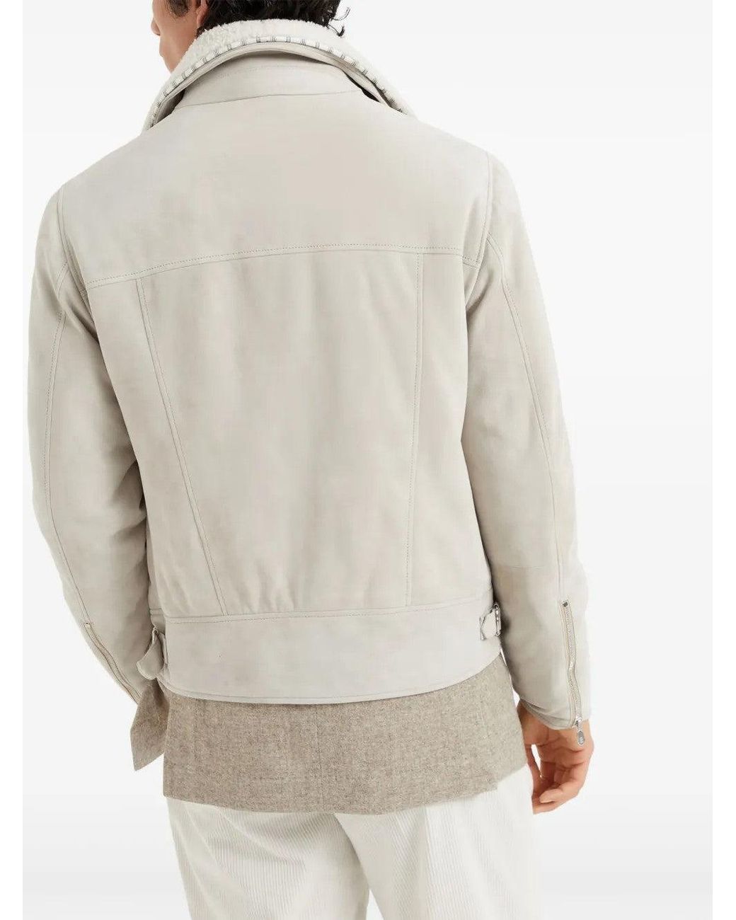 Brunello Cucinelli Natural Leather Shearling Jacket for men