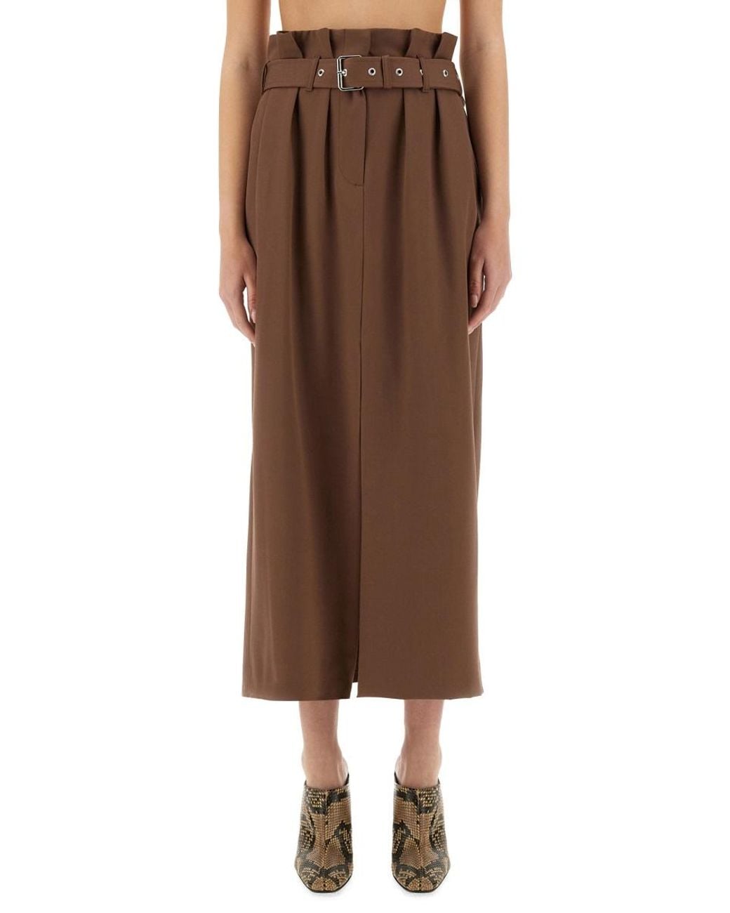 Dries Van Noten Brown Wool Skirt With Belt