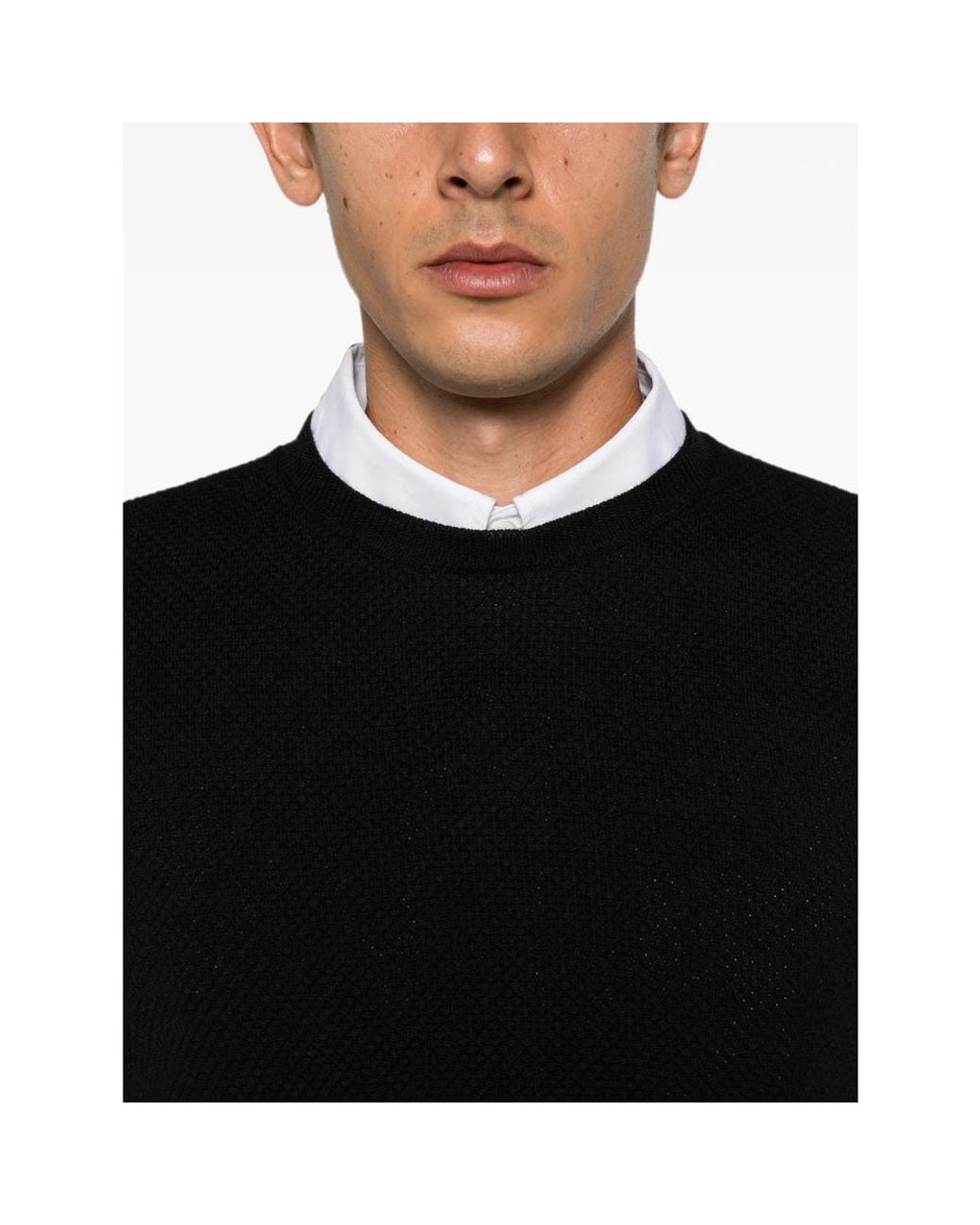 Zanone Black Sweater Waffle Knit Virgin Wool Jumpers for men