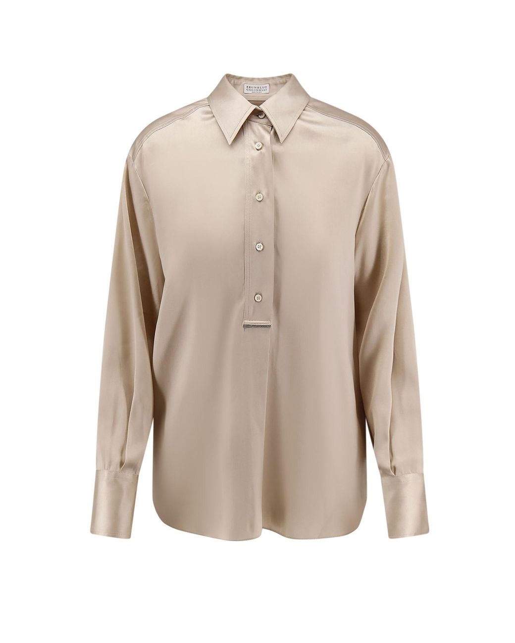 Brunello Cucinelli Natural Silk Shirt With Monili Detail